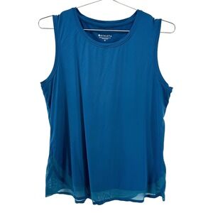 ATHLETA Cadence Sheer Mesh Hem Performance Tank Top • Medium • teal blue
